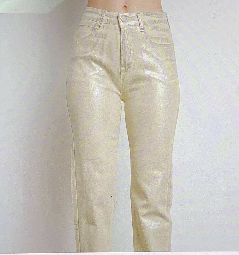 NEW KIWI metallic stretch denim pants in gold